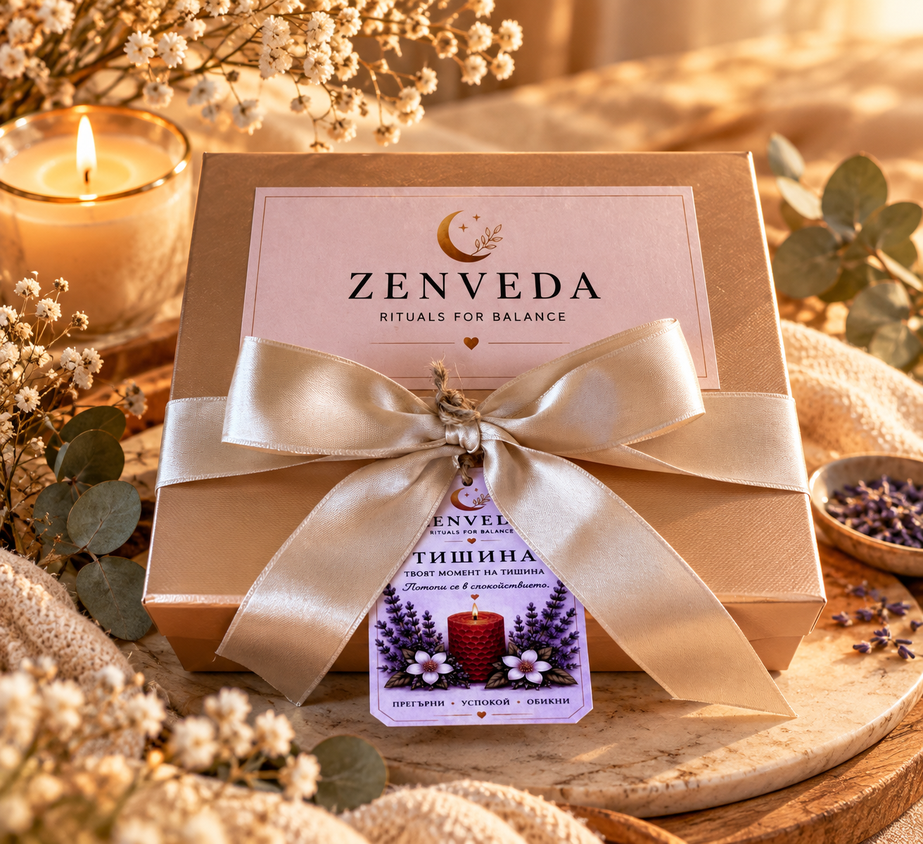 Подаръчна кутия за самогрижа Zenveda с продукти за релакс