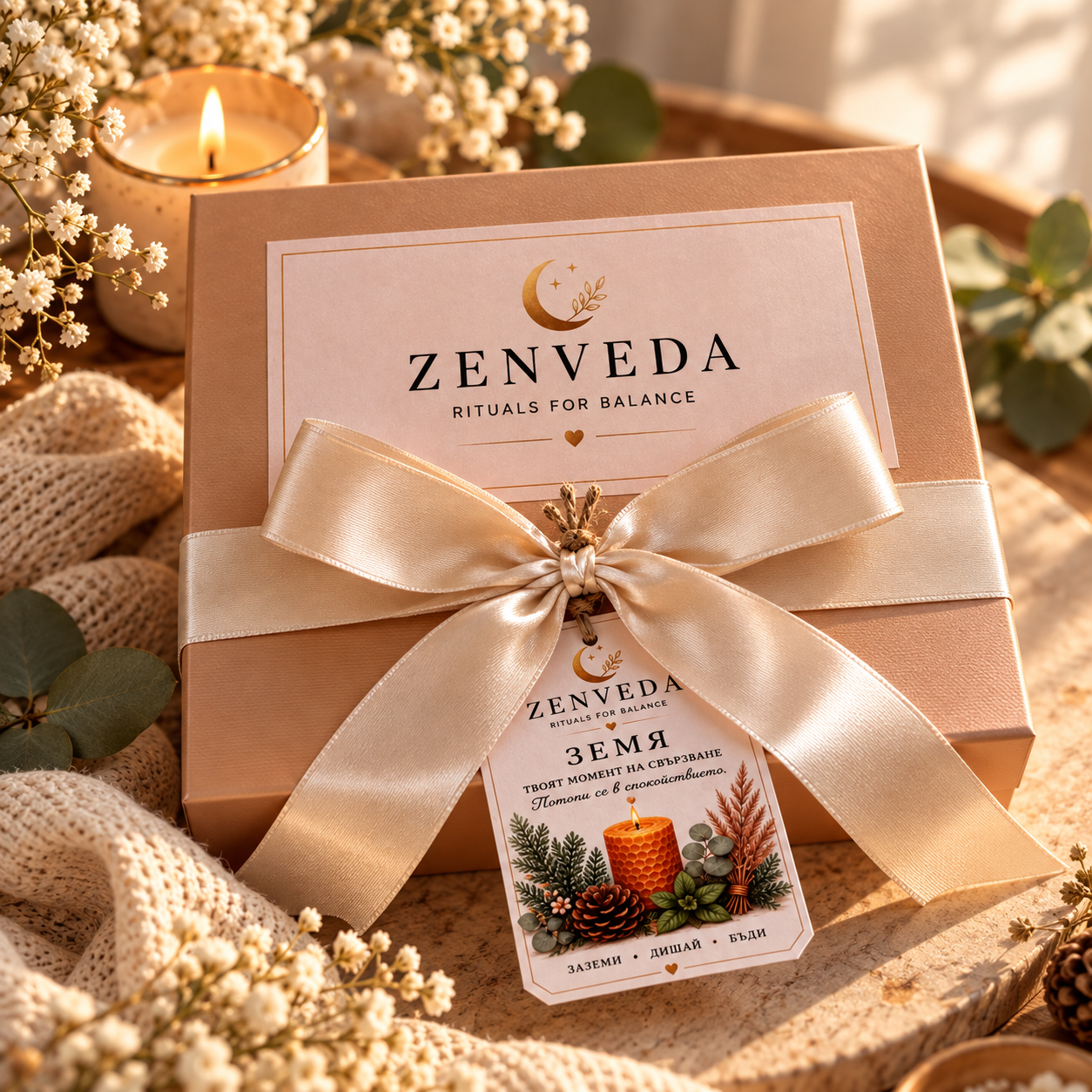 Подаръчна кутия за самогрижа Zenveda с продукти за релакс